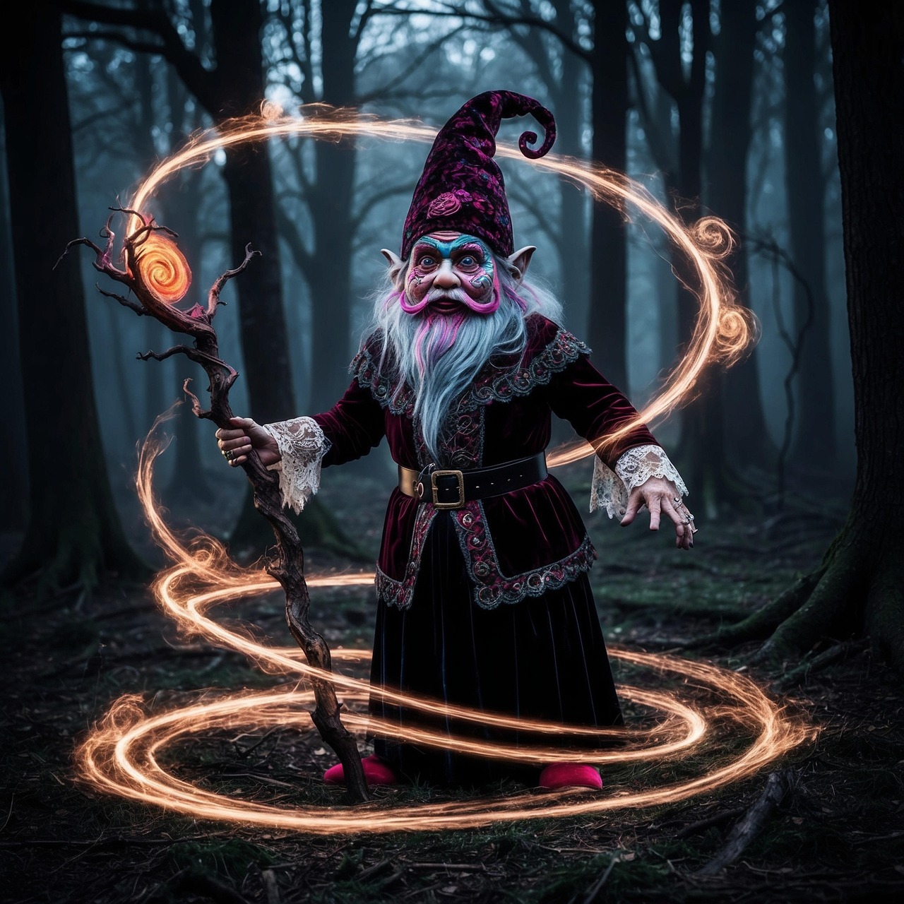 ai generated, troll, dwarf, fairy tale, face, torch, weapon, warrior, forest, nature, trees, landscape, wilderness, outdoors, magic, fantasy